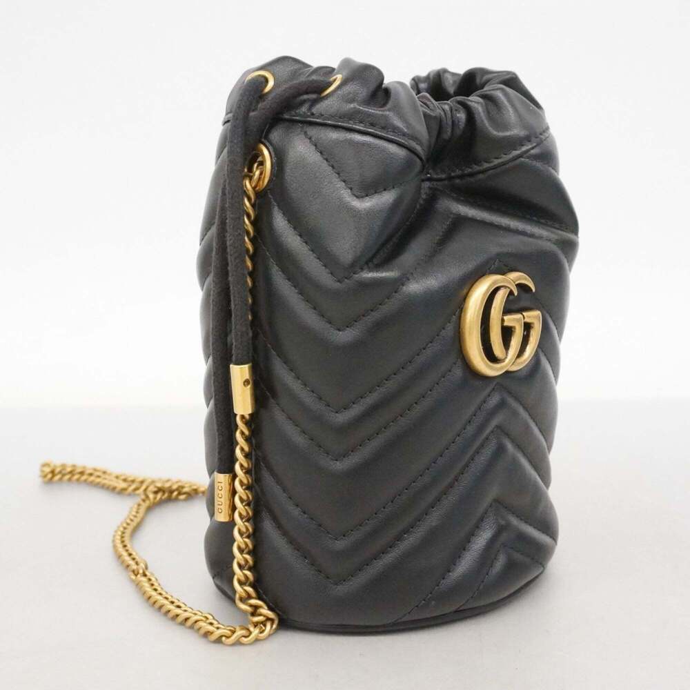 GUCCI Black Leather GG Marmont Shoulder Bag - Picture 2 of 8